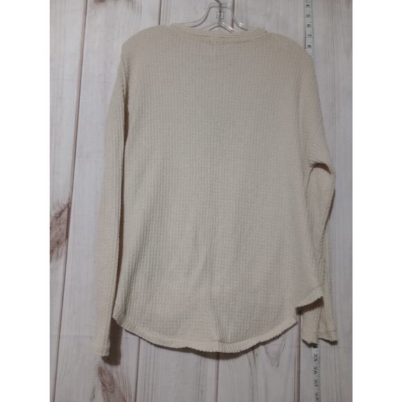 Allison‎ Joy Sweater Womens Medium Beige Button Up Tie Front Waffle Knit Top USA - Picture 4 of 7